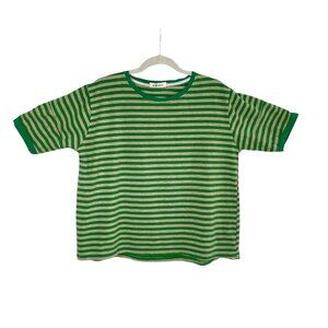yifuqin Green & Tan Striped Boxy Short Sleeve Tee Preppy European Coastal XXL